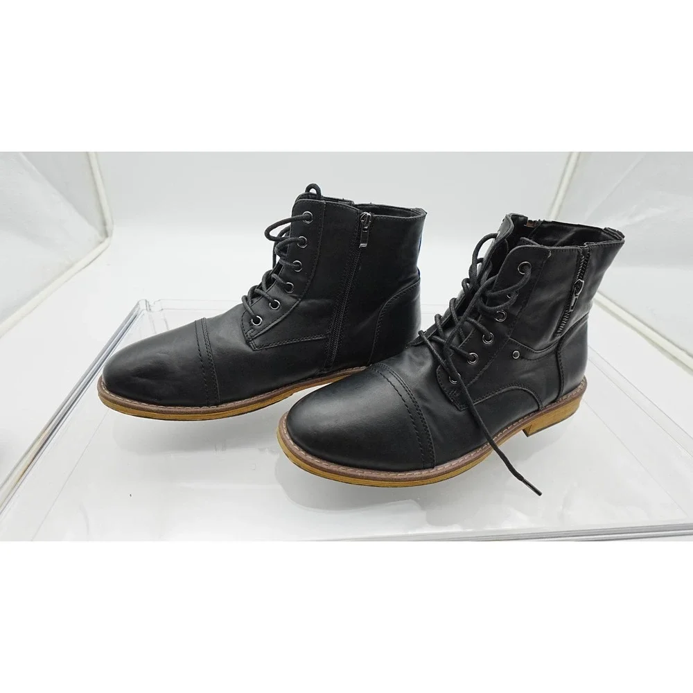 Vostey Milan Mens Black Cap Toe Combat Chukka Boots Side Zip Size 11.5